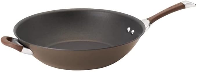 Circulon Symmetry Hard Anodized Nonstick Stir Fry / Wok Pan with Helper Handle - 14 Inch, Chocolate