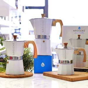 GROSCHE Milano Moka Stovetop Espresso Coffee Maker (9 Cup / 450 ml, White)