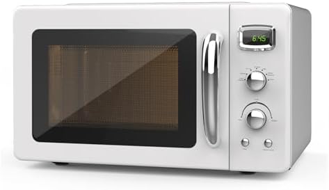 Retro Microwave Oven 0.9Cu.ft，900W Compact Countertop Microwave w/5 Micro Power & 8 Auto Cooking, Child Lock, Timer Setting & Glass Turntable, LED Display, Mint Green