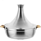 Large Stainless Steel Moroccan Tagine Pot - Non-Stick Casserole with Cone-Shaped Lid & 2 Handles, 30cm/11.8in, Elegant Gold Finish for Authentic Moroccan Cooking