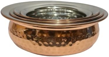 Dynore Stainless Steel Copper Plated Hammered Finish Handi Set with SS lid- Set of 4 for Serving & Cooking