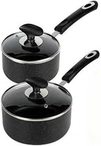 Nonstick Saucepan Set - 1 Quart and 2 Quart,Ultra Non Stick Sauce Pan Small Pot with Glass Lid,Great for Home Kitchen Restaurant,Black