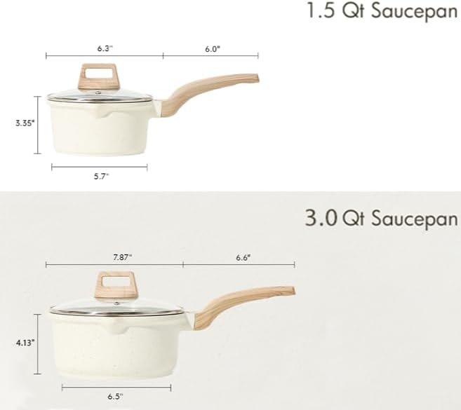CAROTE 1.5Qt & 3.0Qt Sauce Pan Sets with Lid Cooking Pots Nonstick Saucepans Cookware Set with Pour Spout Small Kitchen Pot, Induction Comptable, Easy to Clean, PFOA FREE (White Granite)