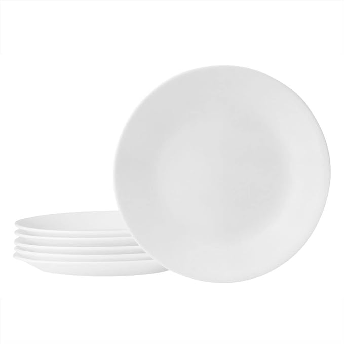 Corelle Vitrelle 6-Piece Salad Appetizer Plate Set Triple Layer Glass and Chip Resistant, 6-3/4-Inch Lightweight Round Plates, Winter Frost White