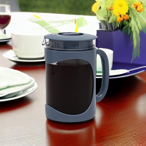 Primula Burke Deluxe Cold Brew Iced Coffee Maker, Comfort Grip Handle, Durable Glass Carafe, Removable Mesh Filter, Perfect 6 Cup Size, Dishwasher Safe, 1.6 qt, Blue