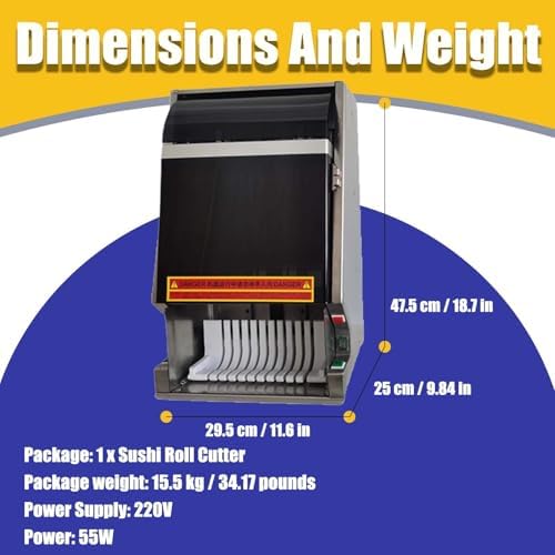 Automatic Sushi Cutter Machine - Commercial Sushi Roll Slicer with Stainless Steel Body, Cuts Rolls into 8/10/12 Pieces, Ideal for Chefs & Home Cooks, 10-Piece Set