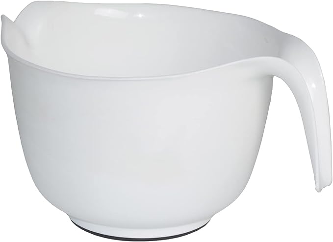 Glad Mixing Bowl with Handle – 3 Quart | Heavy Duty Plastic with Pour Spout and Non-Slip Base | Dishwasher Safe Kitchen Supplies for Cooking and Baking, White
