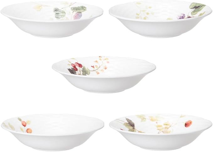 Narumi 96010-23303P Lucy Garden Bowl and Plate Set, 6.3 inches (16 cm), Berry Pattern, Set of 5 Patterns, Stylish, Cute, Relief, Wedding Gift, Microwave Warm, Dishwasher Safe, Gift Box Included