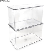 Isaac Jacobs Large Stackable Organizer Bin (10.75” x 6.5” x 6.1”) w Hinged Lid Clear Storage Box Home Office School Fridge Bathroom Kitchen Pantry Container BPAFree Food Safe (Large Clear)