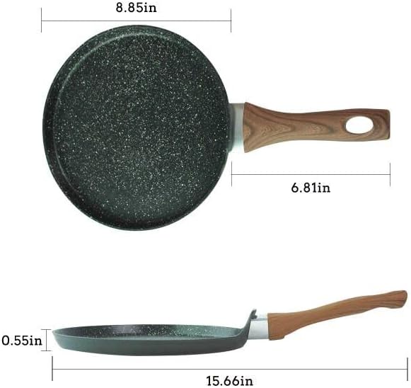 Nonstick Crepe Pan, 8.5 Inch Griddle Pan, Fry Pans for Cooking Eggs, Omelettes, and More - Non-Stick Marble Coating Skillet Induction Compatible