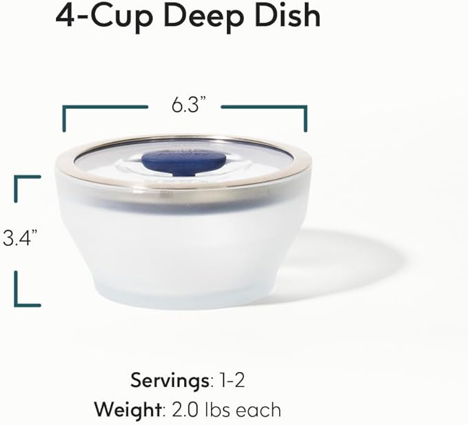 Anyday 4-Cup Microwave Cookware & Glass Container with Glass Lid, Plastic-Free Deep Food Storage | Stackable Airtight Steamer with Vented Lid for Microwave-Safe Reheating, Steaming Vegetables & Rice