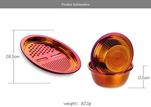 3PC/Set Colander set Stainless Steel Vegetable Slicer Fruit Potato Peeler Carrot Grater Strainer Utensil Round Rice Washer Bowl Drain Basket-Red