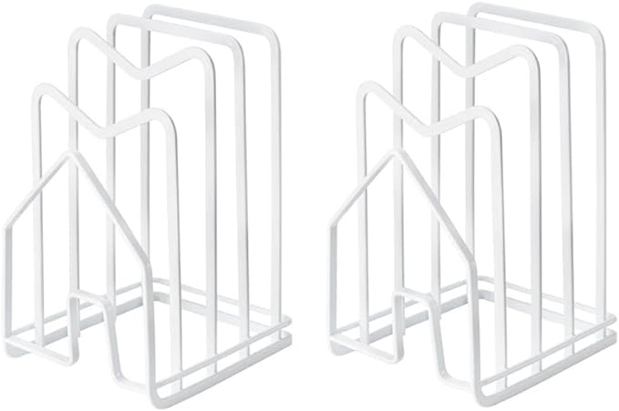 SUNFICON 2 Pack White Cutting Board Holder Rack Pot Pan Lids Holder Chopping Board Organizer Thin Bakeware Tray Dry Display Stand Kitchen Countertop Cabinet Office
