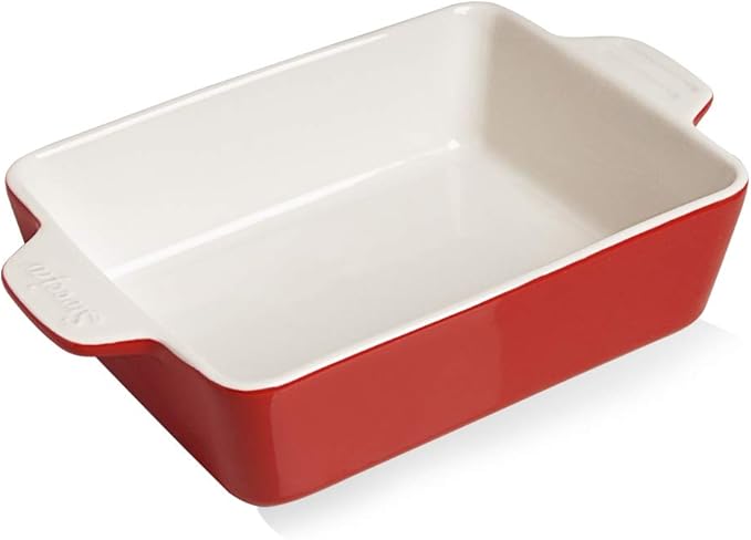Sweejar Ceramic Baking Dish, Rectangular Small Baking Pan with Double Handles, 20 Oz for Cooking, Brownie, Kitchen, 6.5 x 4.9 x 1.8 Inches(Red)