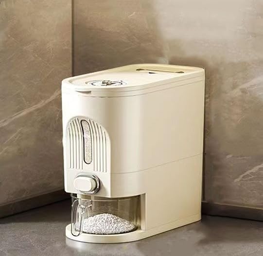 IEEK Rice Dispenser and Grain Container Storage with Lid,Rice Container with Measuring Cup,Moisture Proof Household Cereal Dispenser Bucket for Kitchen Soybean Corn Oatmeal,12Lbs