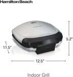 Hamilton Beach Electric Indoor Grill, 6-Serving, Large 90 sq. in. Nonstick Easy Clean Plates, Floating Hinge for Thicker Foods, 1200 Watts, 6.38"D x 12.68"W x 13.78"H , Silver (25371)