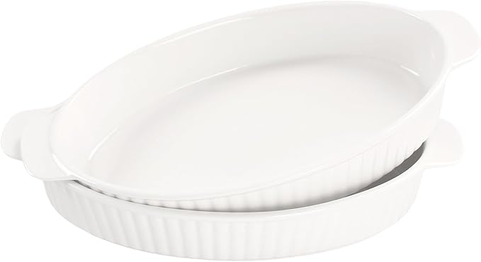 10 x 7 Inch Oval Au Gratin Baking Dishes, Set of 2, Porcelain Baking pan Oven Safe, Roasting Lasagna Pans, for Casserole Dish, Pie Plate, Baking, scalloped potatoes, shepherds pie