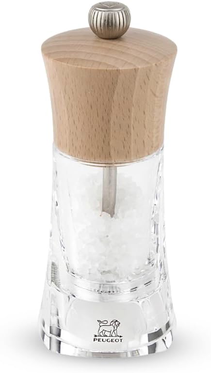 Peugeot - Peugeot - Oleron Manual Dry Salt Mill - Transparent Adjustable Grinder - Acrylic and Beechwood, Chocolate, 5.5 Inches