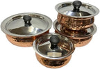Dynore Stainless Steel Copper Plated Hammered Finish Handi Set with SS lid- Set of 4 for Serving & Cooking