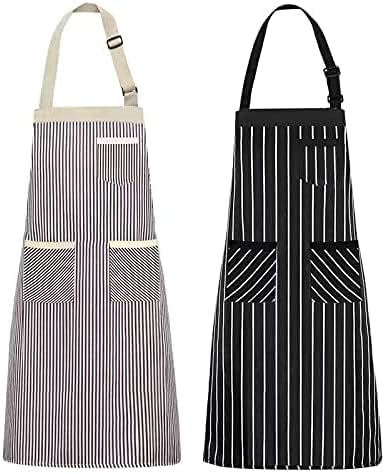 NLUS 2 Pack Kitchen Cooking Aprons, Adjustable Bib Soft Chef Apron with 3 Pockets for Men Women (Umber/Black)