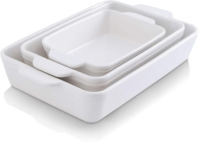 KOOV Bakeware Set, Ceramic Baking Dish Set, Rectangular Casserole Dish Set, lasagna Pan, Baking Pans Set for Cooking, Cake Dinner, Kitchen, 9 x 13 Inches, 3-Piece (Set of 3, White)