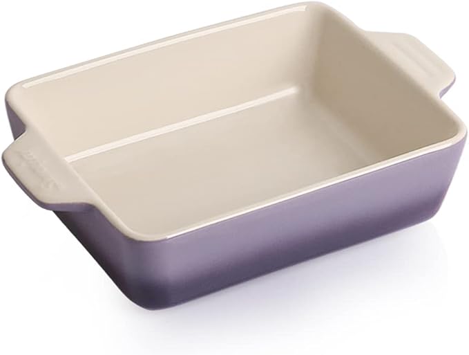Sweejar Ceramic Baking Dish, Rectangular Small Baking Pan with Double Handles, 20 Oz for Cooking, Brownie, Kitchen, 6.5 x 4.9 x 1.8 Inches (Gradient Purple)