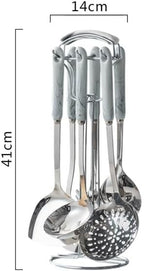Ceramic Handles Cooking Tool Set Steel Kitchen Utensils Of Cookers Shovels Spoons Strainer(Black)