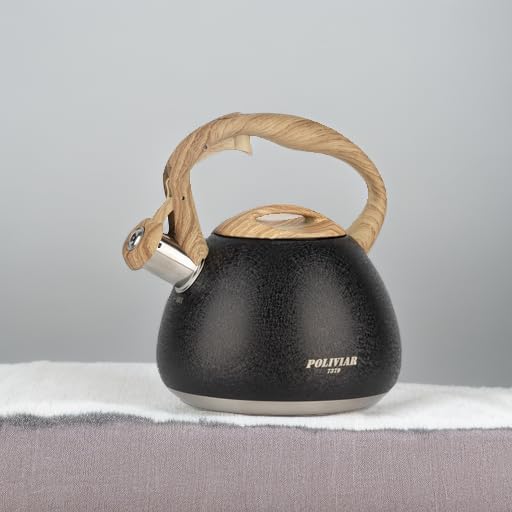 POLIVIAR Tea Kettle, 2.7 Quart Stovetop Tea Kettle, Audible Whistling Teapot with Crackle Finish, Food Grade Stainless Steel for Anti-Rust, Anti Hot Handle, Suitable for All Heat Sources (JX2023-LRB)