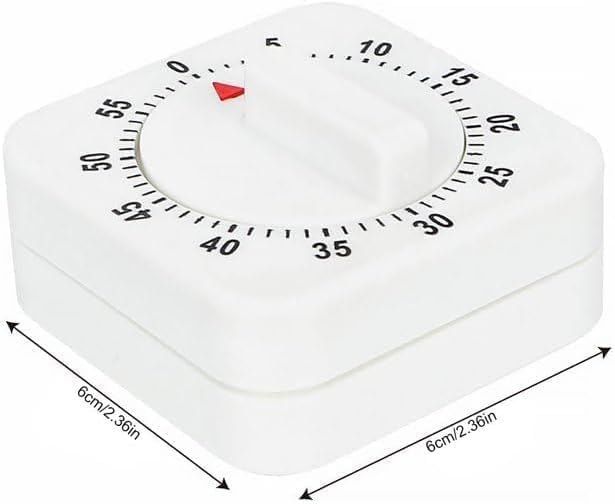 2Pcs White Timer Clock Square 60-Minute Mechanical Kitchen Timer Wind up Visual Cooking Clock with Loud Alarm No Batteries Required Ideal for Cooking Baking and Kitchen Thermometers and Timers