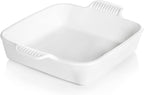 Sweejar Ceramic Baking Dish, 9 x 9 Cake Baking Pan for Brownie, Porcelain Square Bakeware with Double Handle for Casserole, Lasagna, Family Dinner (White)