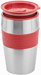 Mixpresso Red Personal Single Serve Coffee Maker with 14oz Travel Mug, Drip Small Coffee Maker with Auto Shut Off, Reusable Filter, Works with Ground Coffee Only – Not for K-Cup Pods
