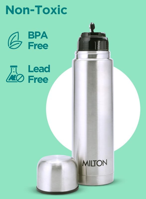 Milton Vacuum Flask for Hot Drink 500 ml (16 oz), Stainless Steel Double Walled Insulated Water Bottle for 24 Hour Hot and Cold Drinks, Leak proof, BPA Free, Thermosteel Flip Lid Set of -2