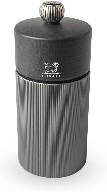 PEUGEOT- Line Pepper Mill - Classic Grind Adjustment - Aluminum and PEFC Certified Wood-Made in France - Carbon Color. 12 cm -4.75"