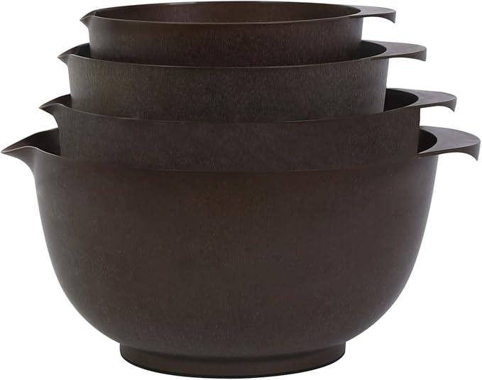 BoxedHome 4 Quart Large Plastic Mixing Bowls, Microwave Safe Mixing Bowl Set with Pour Spout, Nesting Bowls for Space Saving Storage(brown)