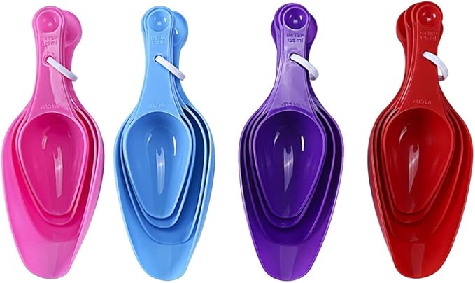 Double Ended Plastic Measuring Scoops & Spoons Set of 4 - Kitchen Scoops for Ice Flour Powder Spice Pet Food - Measuring Tools Great for Dry and Liquid Ingredients (Purple)