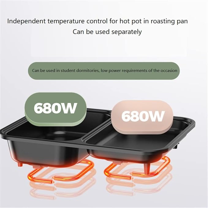 Electric Grill Indoor Hot Pot with Glass Lid & Removable Non-Stick Grill Plate,Separate Dual Temperature Contral, for 2-8 People Family Gathering Friend Meeting Party (pink)