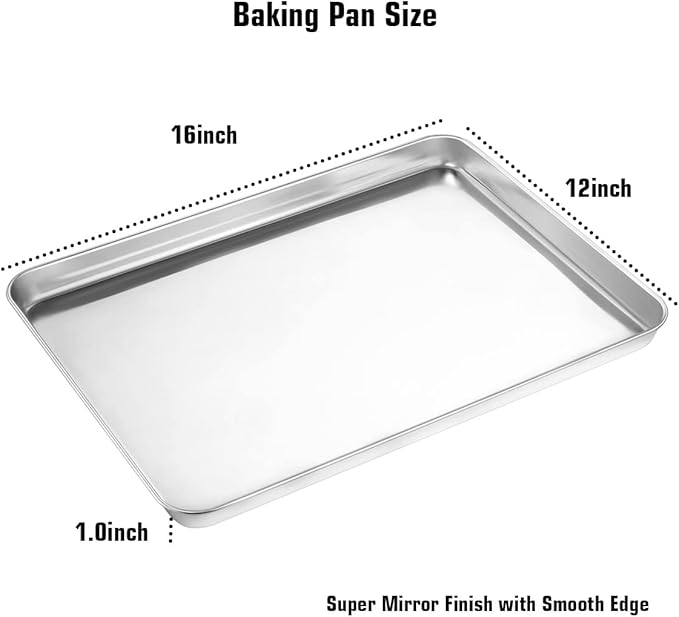 Wildone Baking Sheet & Rack Set [2 Sheets + 2 Racks], Stainless Steel Cookie Pan with Cooling Rack, Size 16 x 12 x 1 Inch, Non Toxic & Heavy Duty & Easy Clean