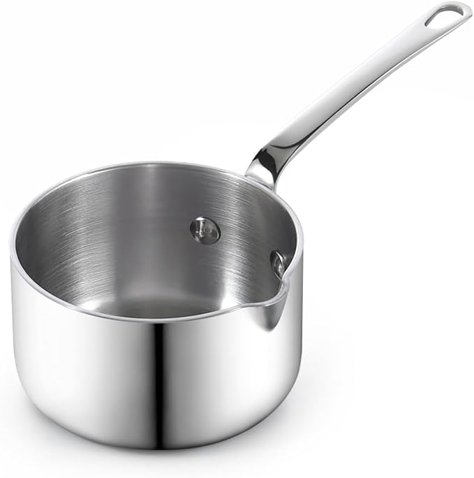 Cooks Standard Stainless Steel Butter Warmer 0.29 QT, Multi-Ply Clad Small Sauce Pan, 270ml Mini Butter Chocolate Milk Melting Pot with Pour Spout Cooking Pot ideal for Chefs, Baristas