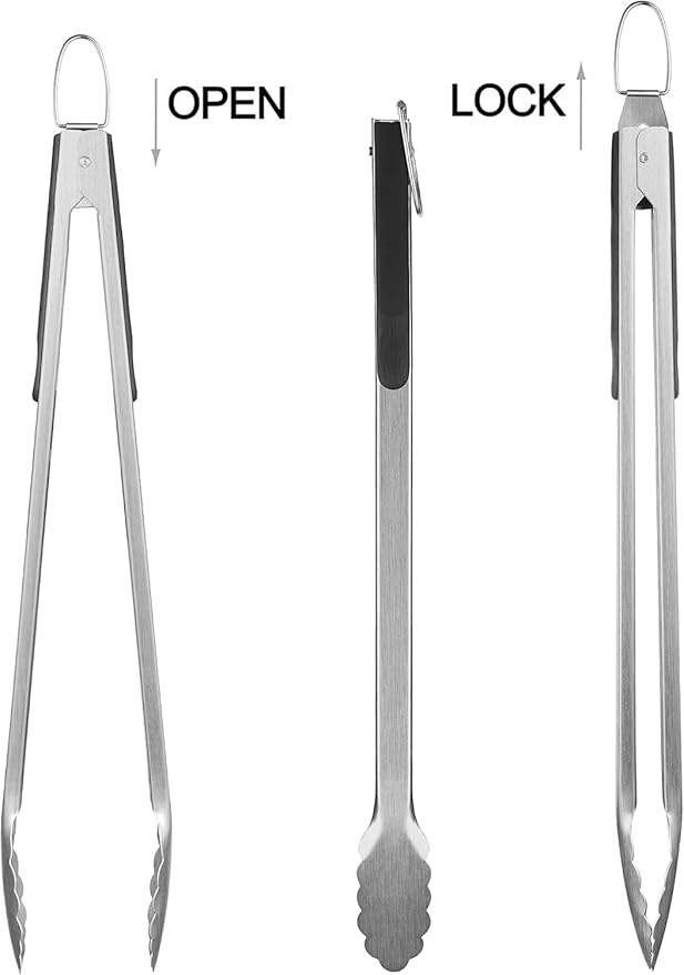 grilljoy 8PCS BBQ Grill Tools Set with Extra Thick Stainless Steel Spatula, Fork, Tongs & Cleaning Brush - Complete Barbecue Accessories Kit with Portable Bag - Perfect Grill Gifts for Men Black
