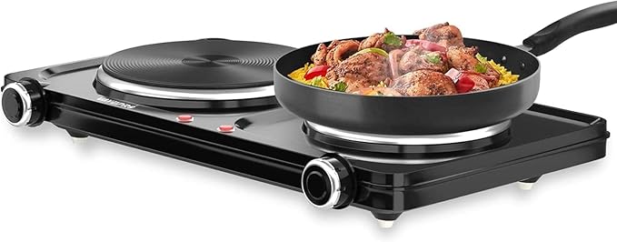 Hot Plate for Cooking, Vayepro 1800W Portable Electric Stove,Double Electric Burner for Cooking,UL listed,Cooktop for Dorm Office Home Camp, Compatible with All Cookware
