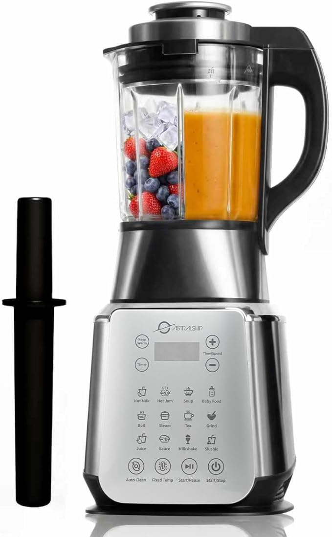 Glass Blenders for Kitchen – Stainless Steel Professional Blender for Smoothies 1500W Motor, Nut Milk Maker Machine 9 Adjustable Speeds, 14 Preset Programs, BPA-Free Glass Jar blender, Soy Milk, Soups