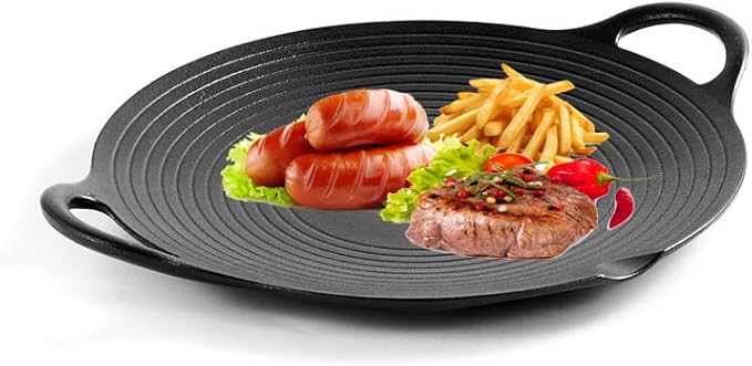 11.5 inch Korean BBQ Grill Pan, Cast Iron Griddle Pan for Indoor and Outdoor Cooking & Camping (11.5 inch)