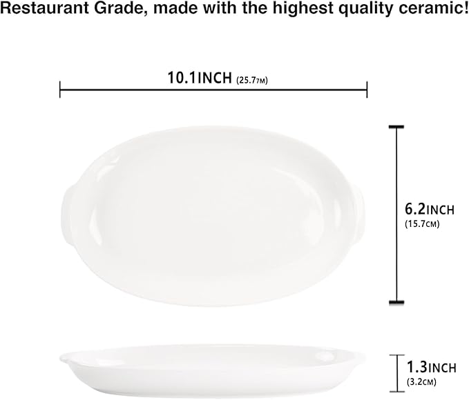 9.5 x 6 Inch Oval Au Gratin Baking Dishes, Set of 2, Porcelain Baking pan Oven Safe, Roasting Lasagna Pans, for Casserole Dish, Pie Plate, Baking, scalloped, potatoes, shepherds pie