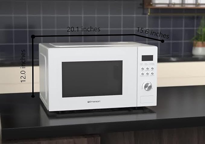 Emerson MW1101W Countertop Microwave Oven with Button Control, LED Display 1000W, 10 Power Levels, 6 Auto Menus, Glass Turntable and Child Safe Lock, 1.1 Cu. Ft., White
