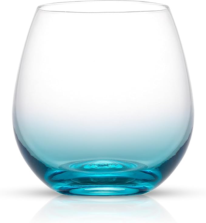 JoyJolt Hue Stemless Wine Glass Set, Large 15 oz Stemless Wine Glasses Set of 6 for White Red or Water, Short Glass Tumblers, No Stem Margarita Glasses, Colored Tumbler