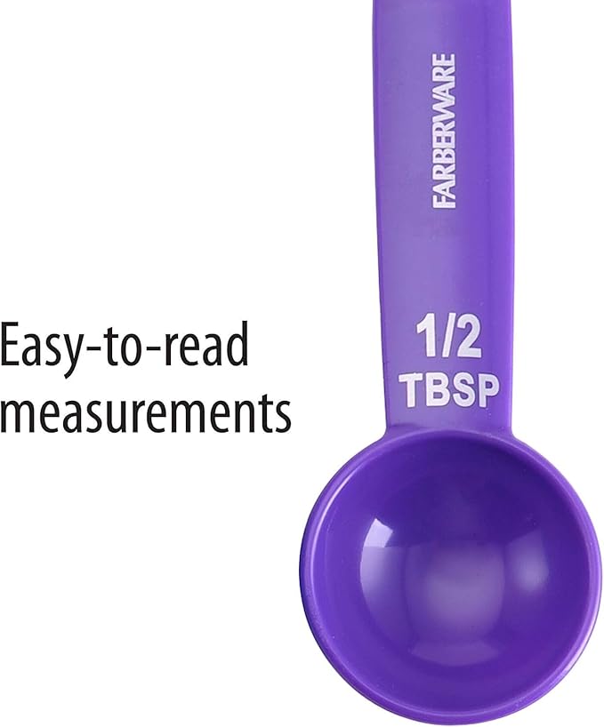 Farberware Set of 5 Measuring Spoons, Perfect for Measuring Both Wet and Dry Indgredients, Includes Detachable Ring for Optimal Storage and Organization, Dishwasher Safe, Assorted