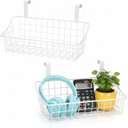 LeleCAT White Basket with hook Grid Storage Basket,Hang it behind a door or on a railing,Over the Cabinet Door,2 Pack