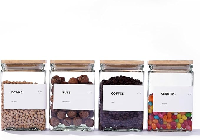 APT 1101 26 oz Glass Storage Jars with Bamboo Lid, set of 6, glass canisters with airtight lids, Clear jars with lids for Cookie, Candy, Tea, Coffee Bean and Rice (White)