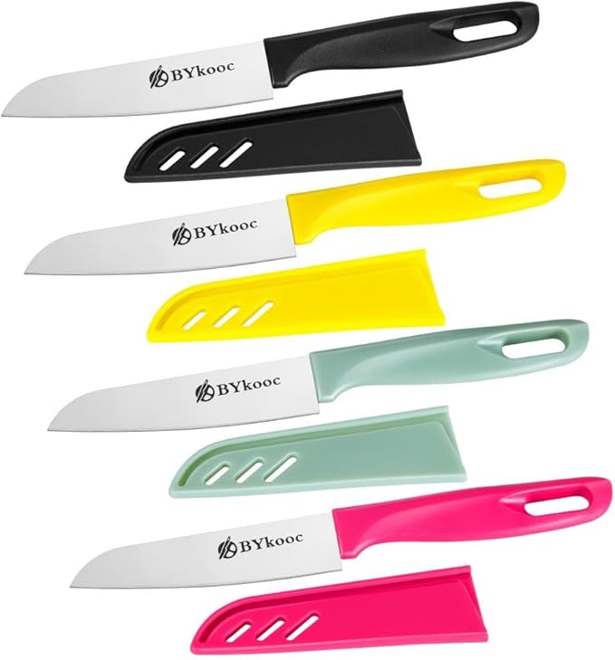 BYkooc 8 pieces Paring Knives (4PCS Peeling Knives and 4PCS Knife Sheath), Ultra Sharp Vegetable and Fruit Knife,German Steel Small Kitchen Knife with PP Plastic Ergonomic Handle