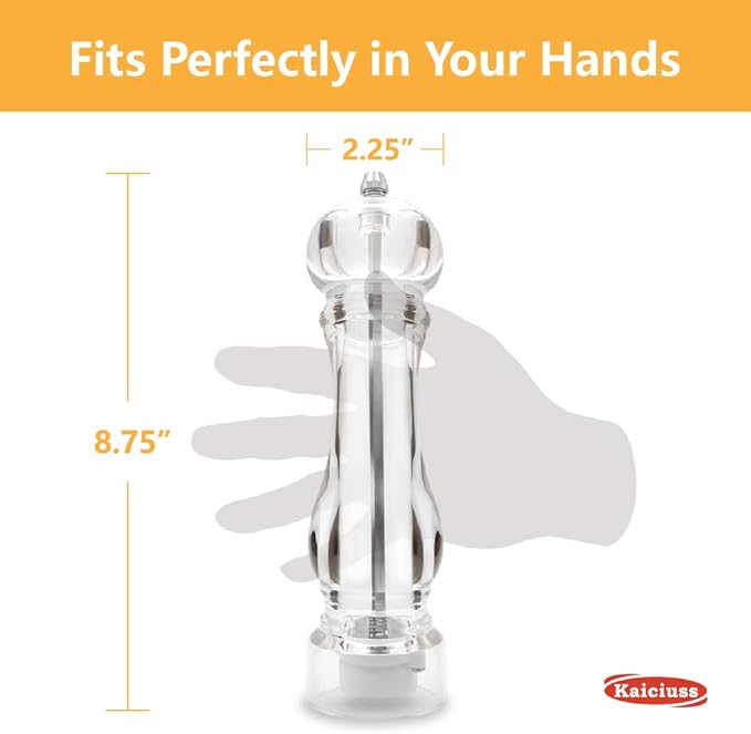 salt and pepper grinder mill set refillable large,the best transparent acrylic grinders for whole peppercorn and himalayan salt